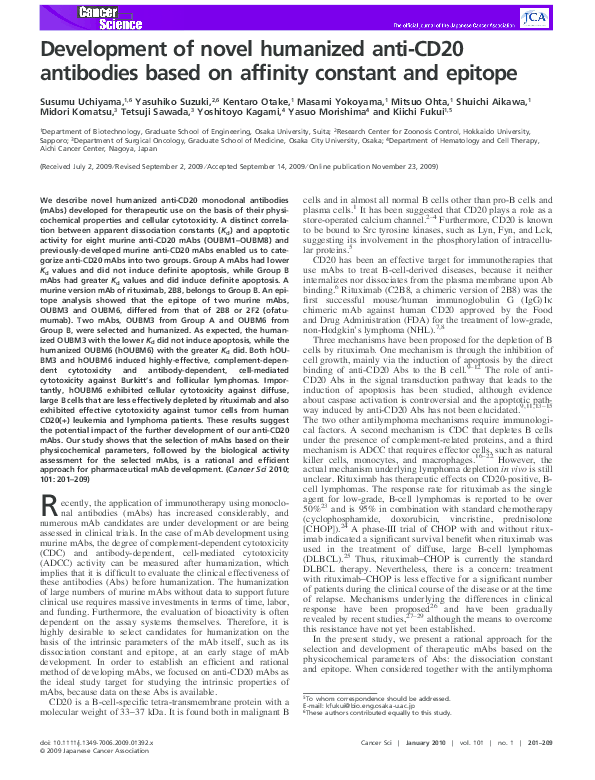 (PDF) Development of novel humanized anti-CD20 antibodies based on ...