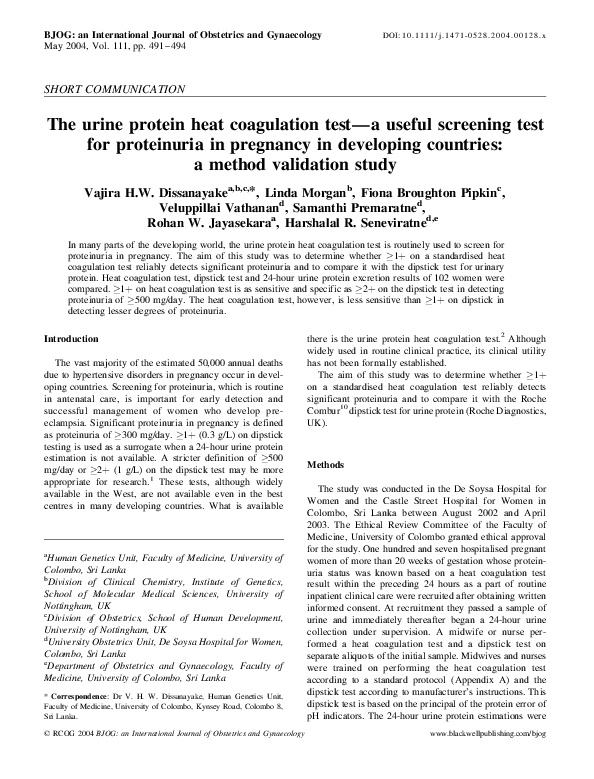 (PDF) The urine protein heat coagulation testa useful screening test