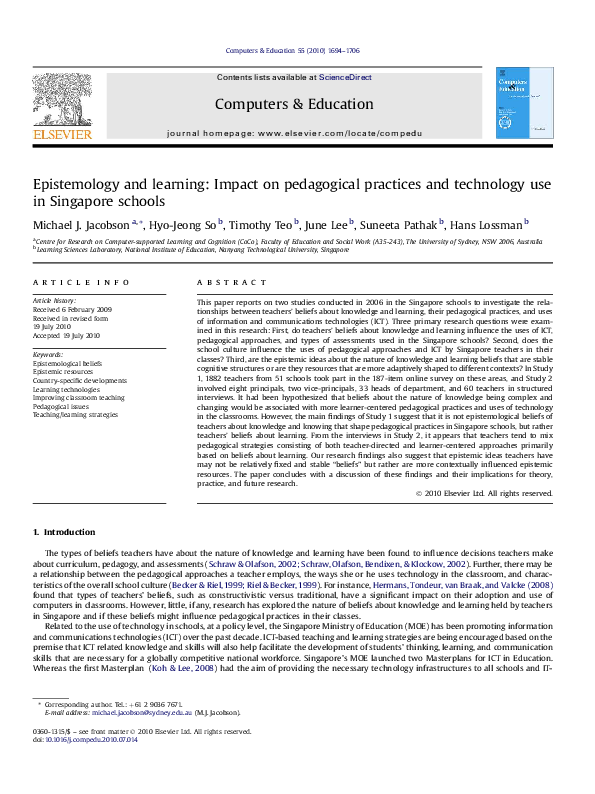(PDF) Epistemology and learning: Impact on pedagogical practices and ...