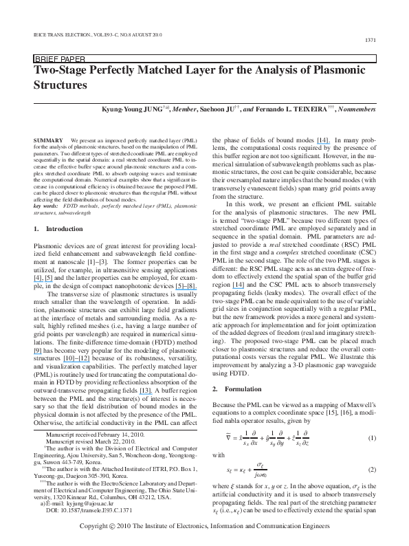 (PDF) Two-Stage Perfectly Matched Layer for the Analysis of Plasmonic ...