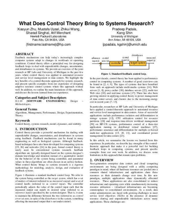 (PDF) What does control theory bring to systems research?