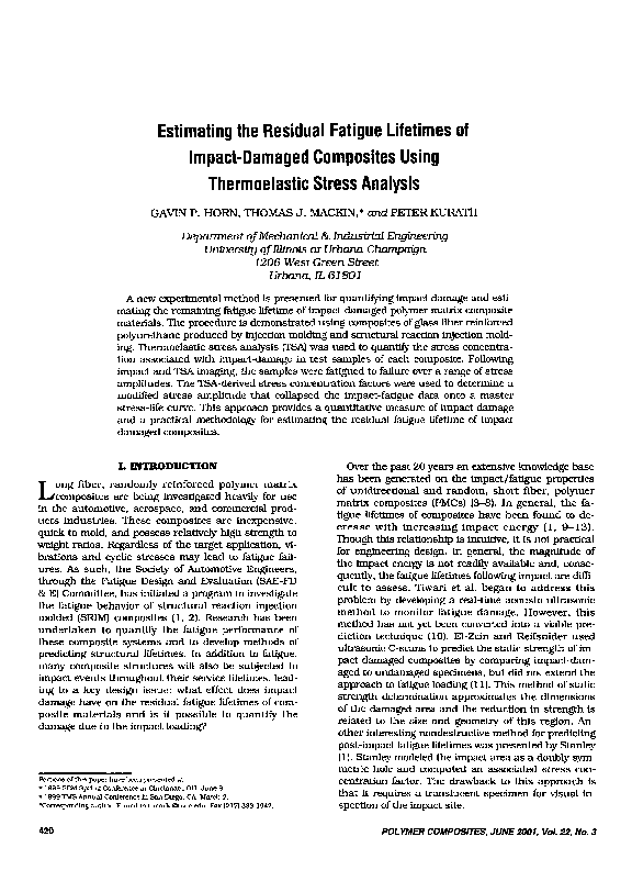 (PDF) Estimating the residual fatigue lifetimes of impact-damaged ...