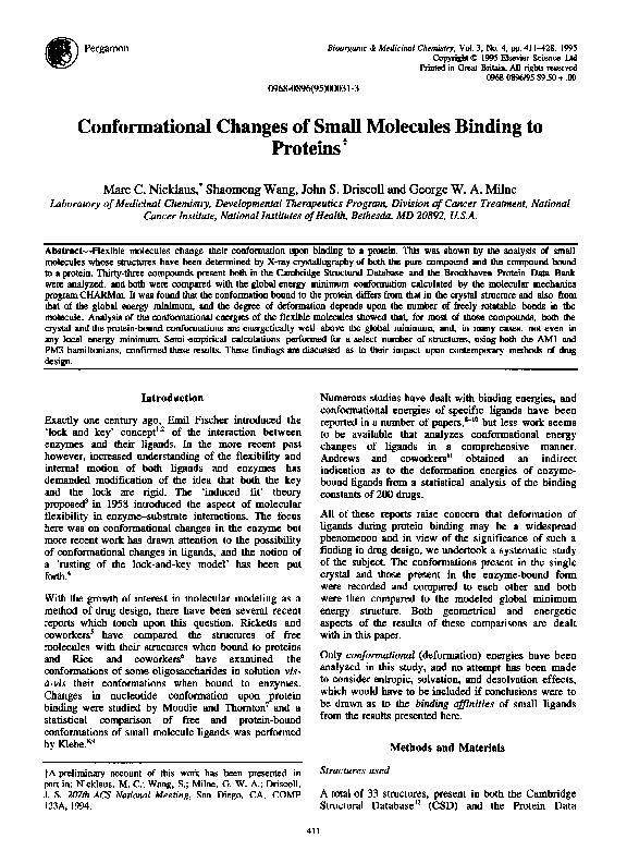 (PDF) Conformational changes of small molecules binding to proteins