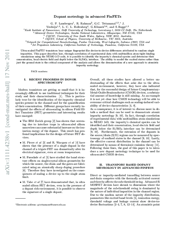 (PDF) Dopant Metrology in Advanced FinFETs