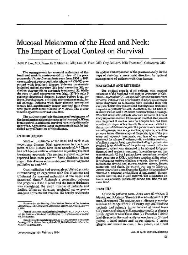 (PDF) Mucosal Melanoma of the Head and Neck