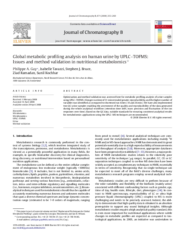 (PDF) Global metabolic profiling analysis on human urine by UPLC–TOFMS ...