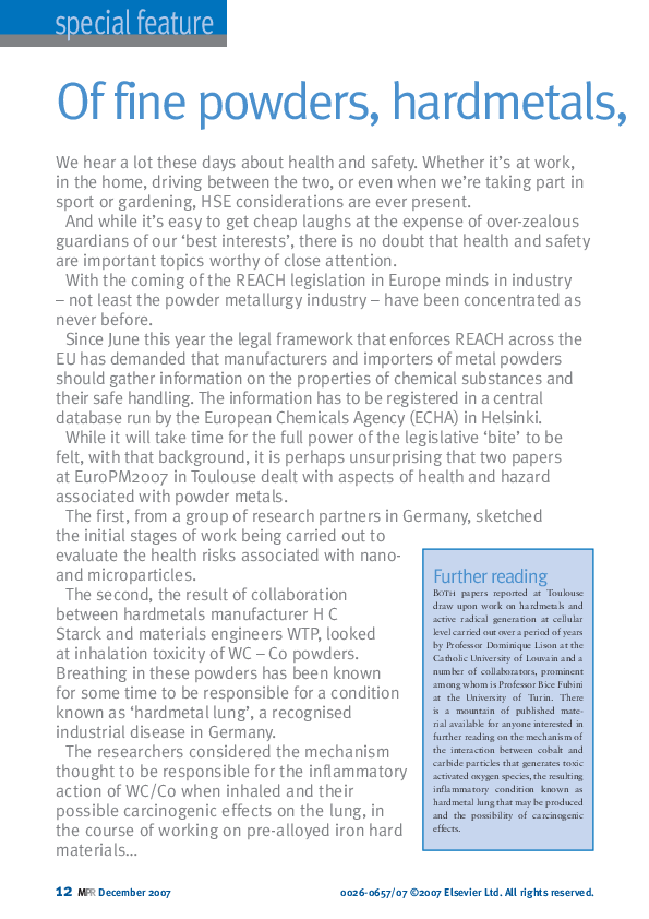 (PDF) Of fine powders, hardmetals, hazard and health risk Stefan