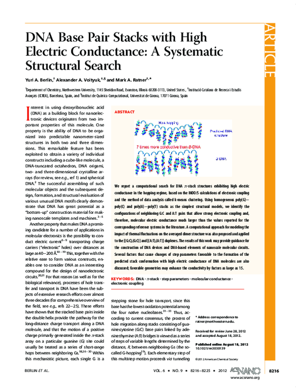 (PDF) DNA Base Pair Stacks with High Electric Conductance: A Systematic ...