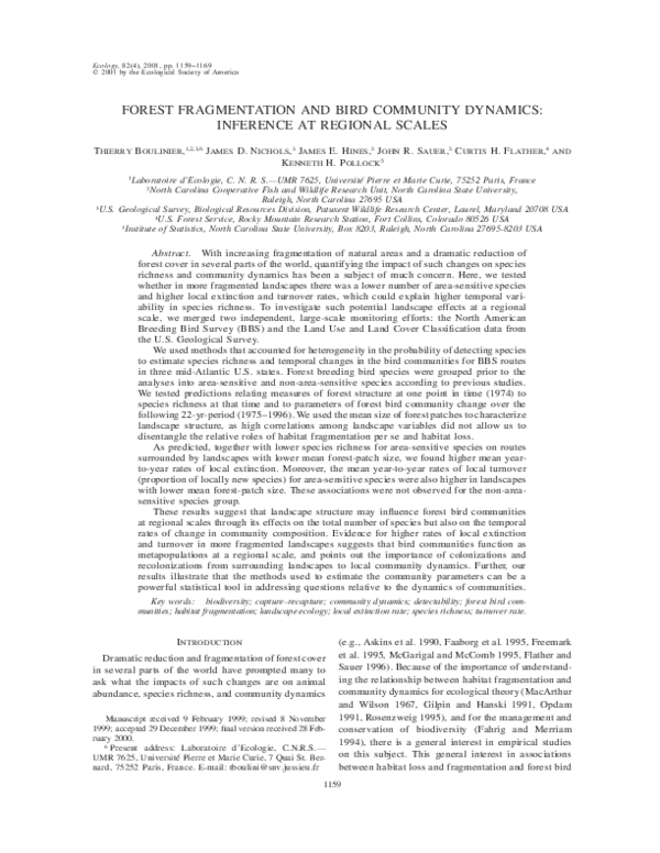(PDF) Forest Fragmentation and Bird Community Dynamics: Inference at ...