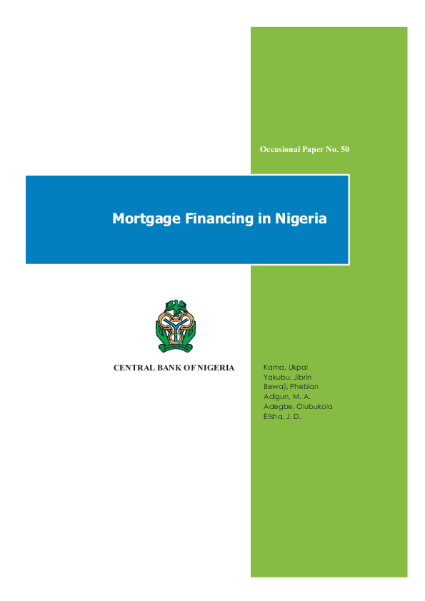 (PDF) CENTRAL BANK OF NIGERIA Mortgage Financing in Nigeria Emmanuel