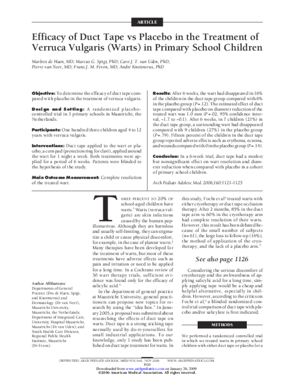 (PDF) Efficacy of Duct Tape vs Placebo in the Treatment of Verruca