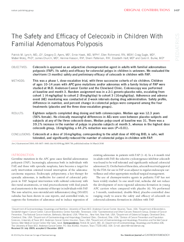 (PDF) The Safety and Efficacy of Celecoxib in Children With Familial ...