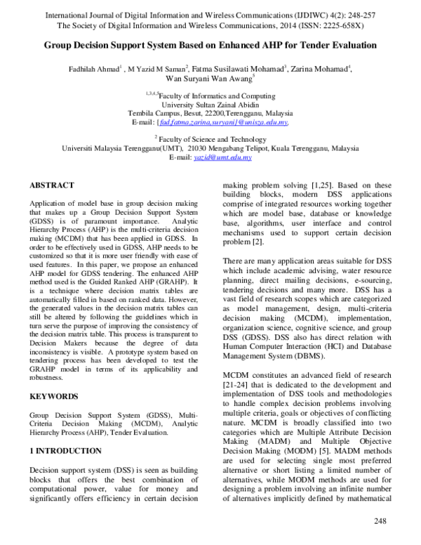 Group Decision Support System Based on Enhanced AHP for Tender Evaluation