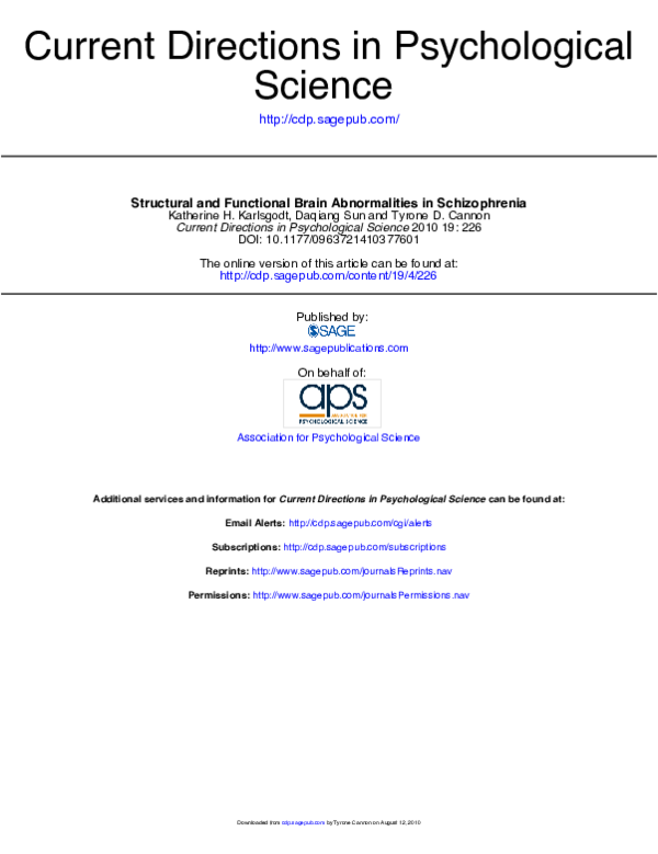 (PDF) Structural and Functional Brain Abnormalities in Schizophrenia