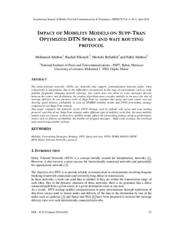 (PDF) Impact of Mobility Models on Supp-Tran Optimized DTN Spray and ...