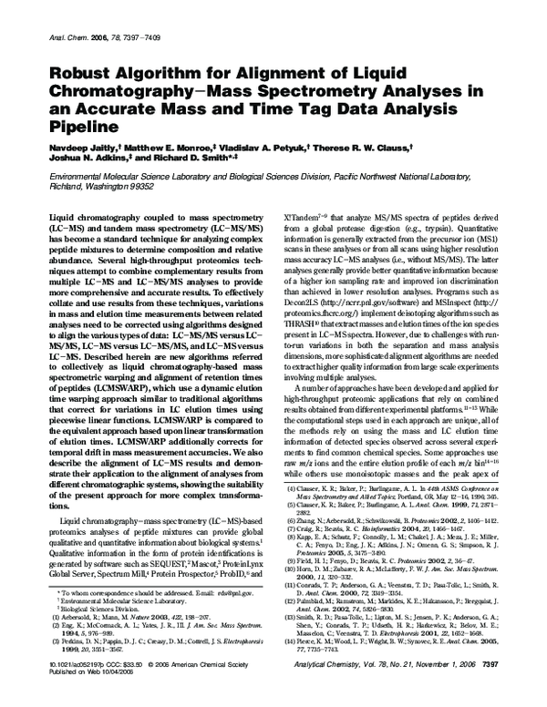 (PDF) Robust Algorithm for Alignment of Liquid Chromatography−Mass ...