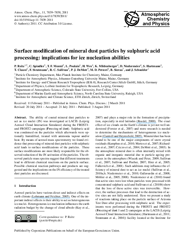 (PDF) Surface modification of mineral dust particles by sulphuric acid ...