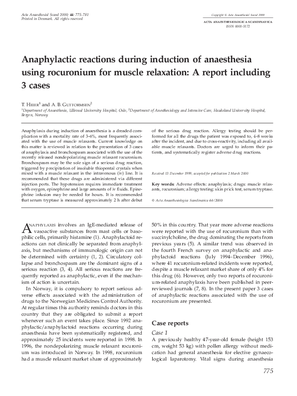 (PDF) Anaphylactic reactions during induction of anaesthesia using