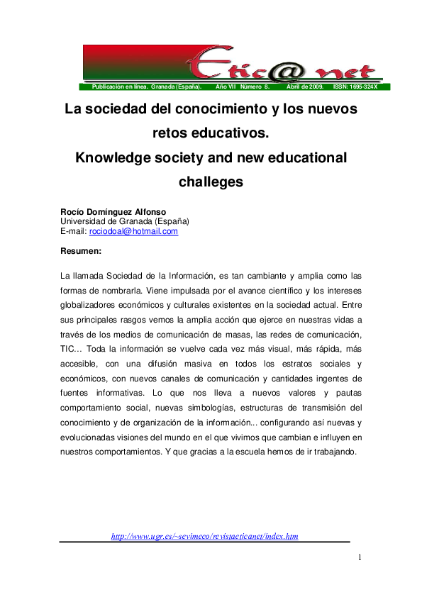  PDF La Sociedad Del Conocimiento Y Los Nuevos Retos Educativos