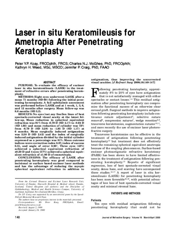 (PDF) Laser in situ Keratomileusis for Ametropia After