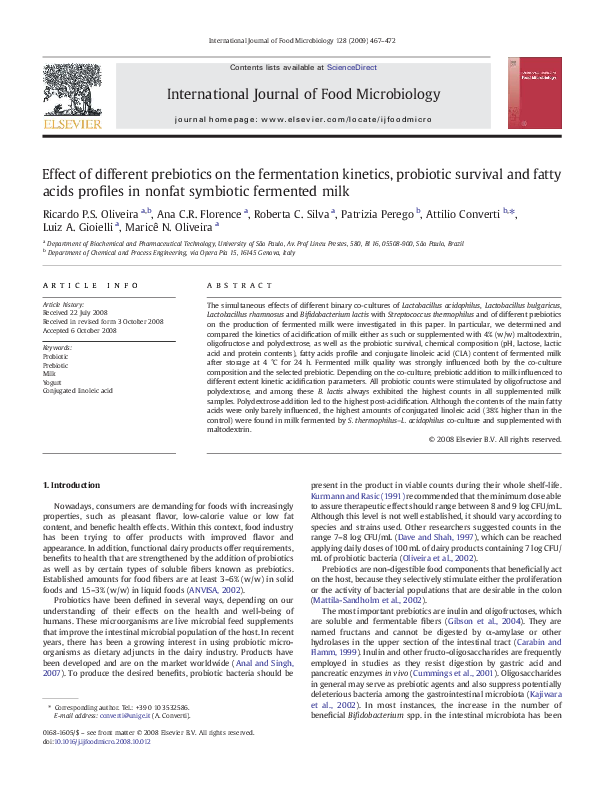 (PDF) Effect of different prebiotics on the fermentation kinetics ...