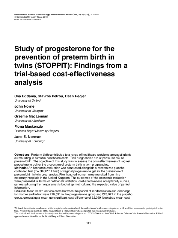 (PDF) Study of progesterone for the prevention of preterm birth in ...