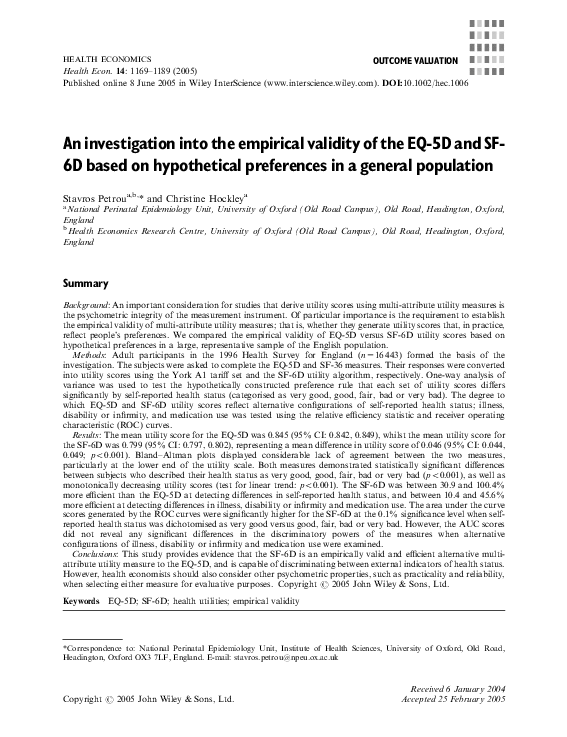 (PDF) An investigation into the empirical validity of the EQ-5D and SF ...
