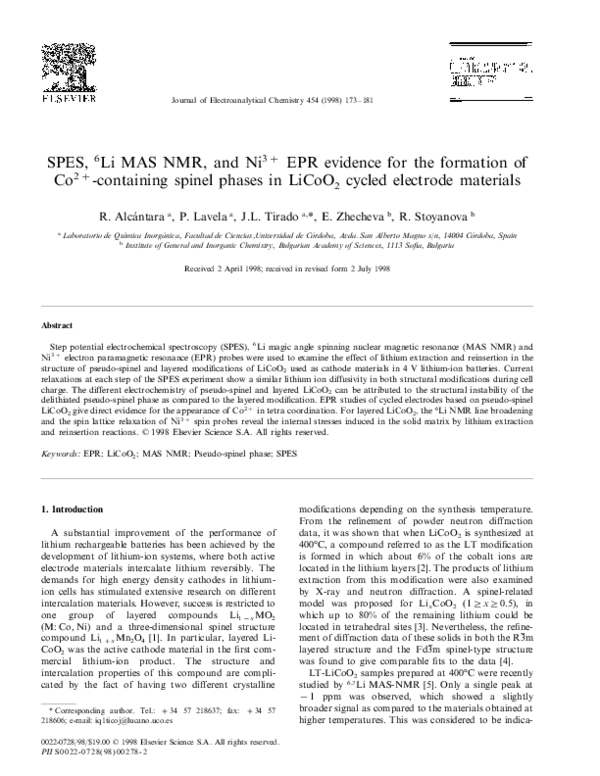 (PDF) SPES, 6Li MAS NMR, and Ni3+ EPR evidence for the formation of Co2 ...