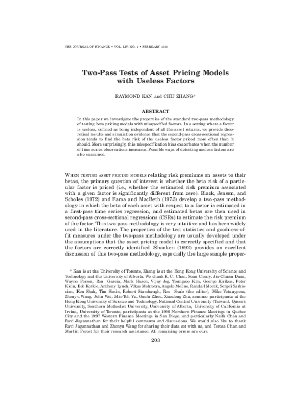 (PDF) Two-Pass Tests of Asset Pricing Models with Useless Factors