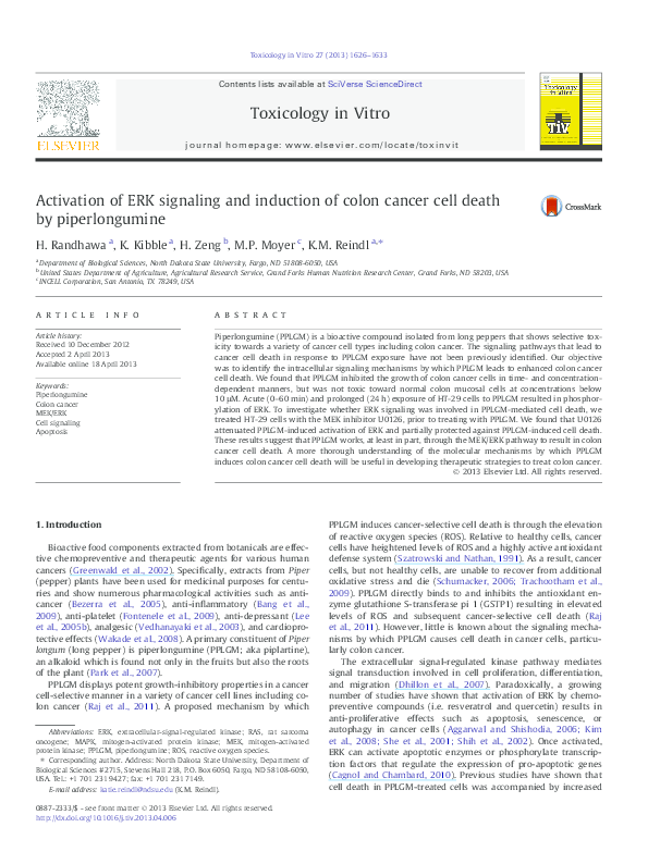 (PDF) Activation of ERK signaling and induction of colon cancer cell ...