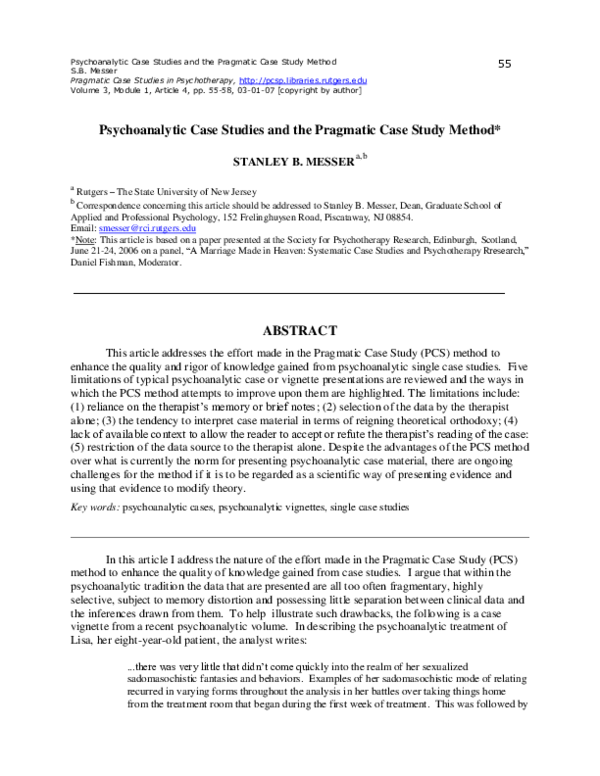 (PDF) Psychoanalytic Case Studies and the Pragmatic Case Study Method