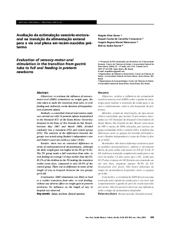 (PDF) Evaluation of sensorymotororal stimulation in the transition