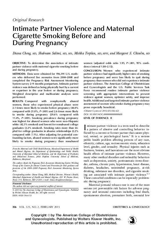 (PDF) Intimate Partner Violence and Maternal Cigarette Smoking Before ...