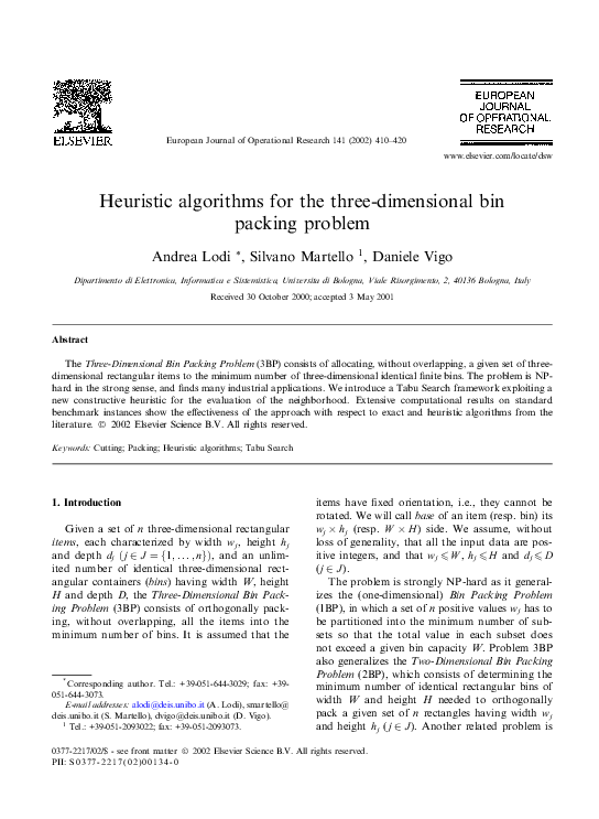 Pdf Heuristic Algorithms For The Three Dimensional Bin Packing Problem Pdf Heuristic Algorithms For The Three Dimensional Bin Packing Problem