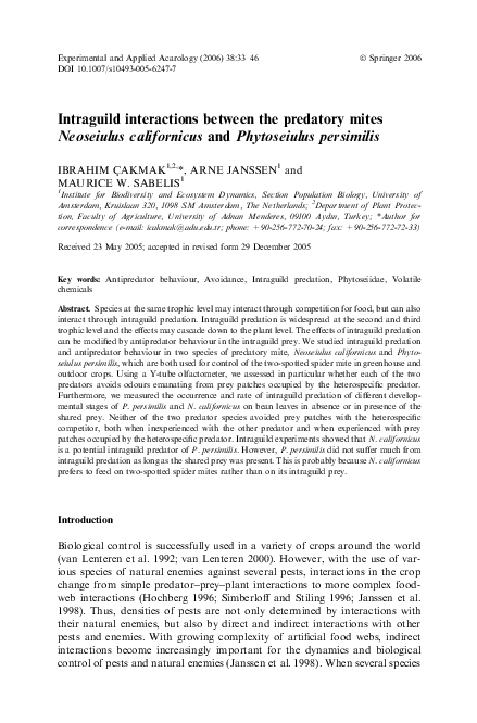 (PDF) Intraguild Interactions Between the Predatory Mites Neoseiulus ...