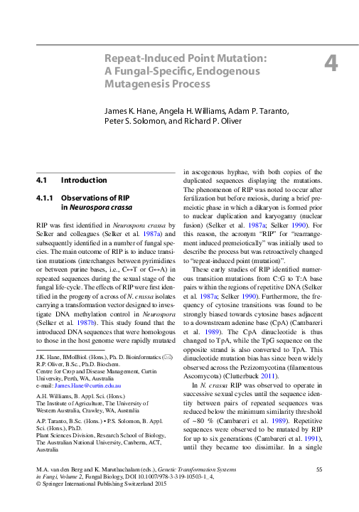 (PDF) Repeat-Induced Point Mutation: A Fungal-Specific, Endogenous ...