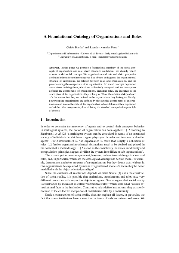 (PDF) A Foundational Ontology of Organizations and Roles