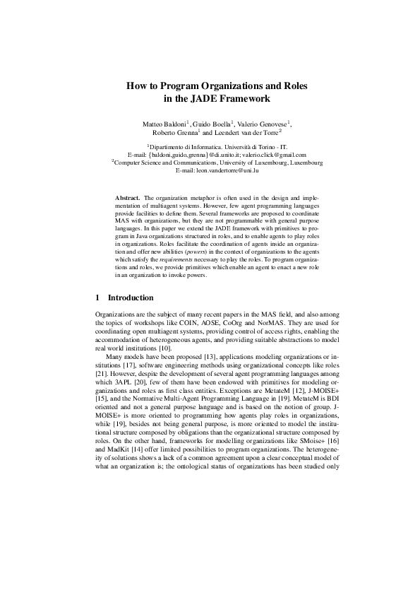 (PDF) How to Program Organizations and Roles in the JADE Framework