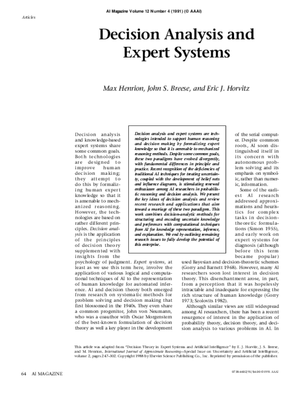 (PDF) Decision analysis and expert systems