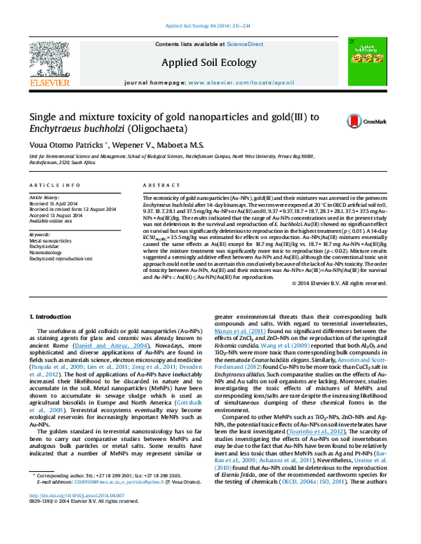 (PDF) Single and mixture toxicity of gold nanoparticles and gold(III ...