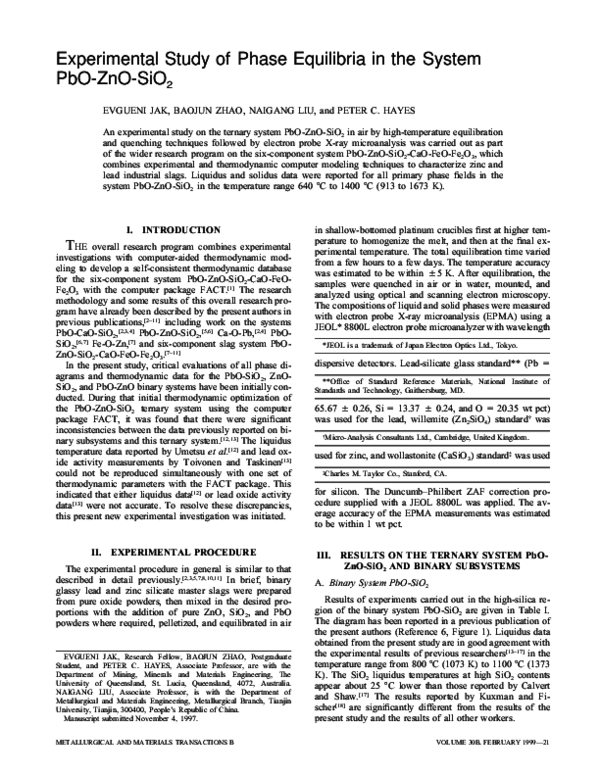 (PDF) Experimental study of phase equilibria in the system PbO-ZnO-SiO2