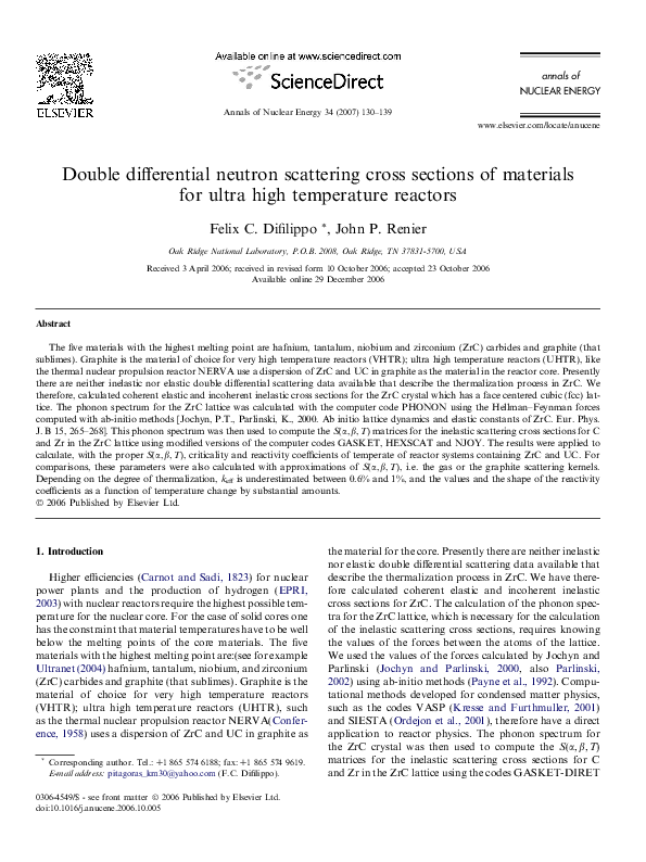 (PDF) Double differential neutron scattering cross sections of ...
