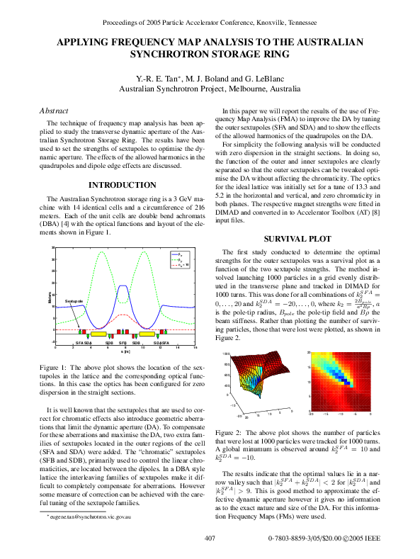 (PDF) Applying Frequency Map Analysis to the Australian Synchrotron ...