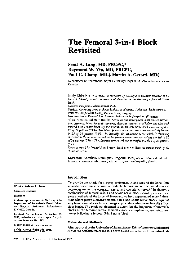 (PDF) The femoral 3-in-1 block revisited