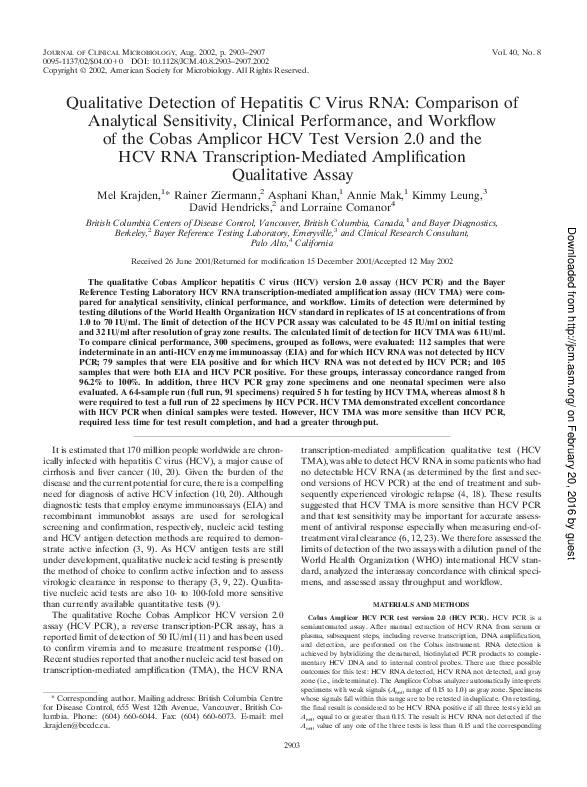 (PDF) Qualitative Detection of Hepatitis C Virus RNA: Comparison of ...