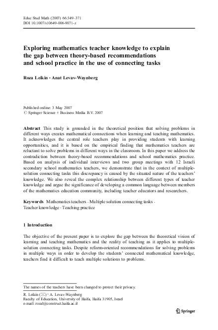 (PDF) Exploring mathematics teacher knowledge to explain the gap ...