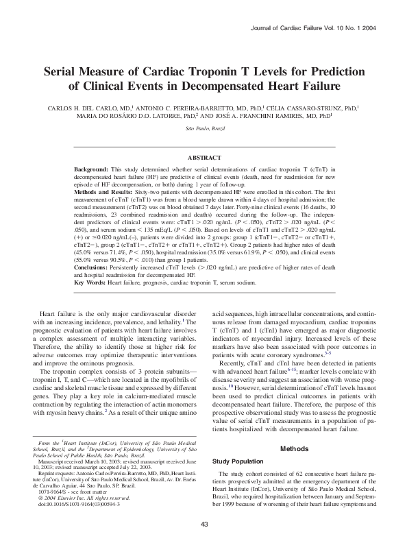 (PDF) Serial measure of cardiac troponin T levels for prediction of ...