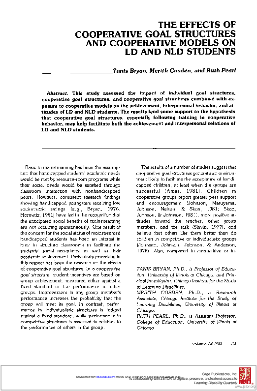 (PDF) The Effects of Cooperative Goal Structures and Cooperative Models ...