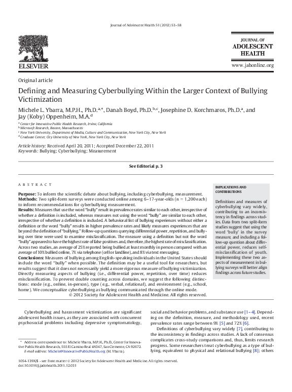 (PDF) Defining and Measuring Cyberbullying Within the Larger Context of ...