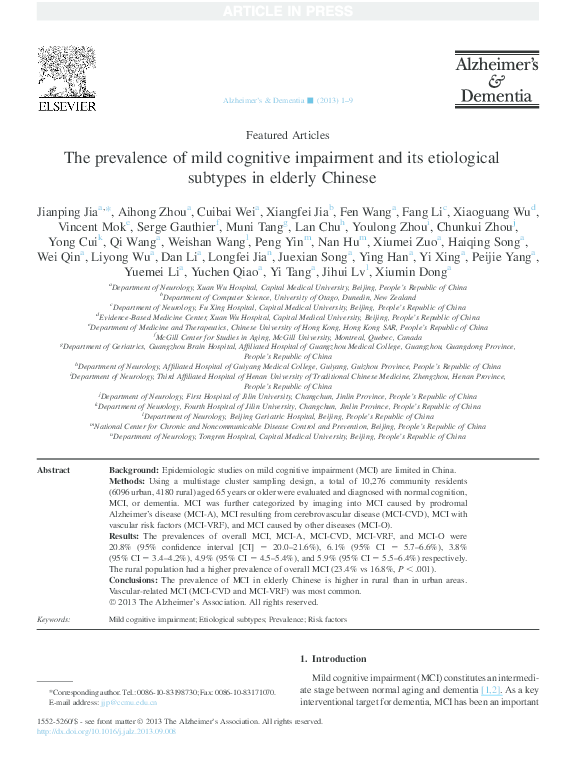 (PDF) The prevalence of mild cognitive impairment and its etiological ...
